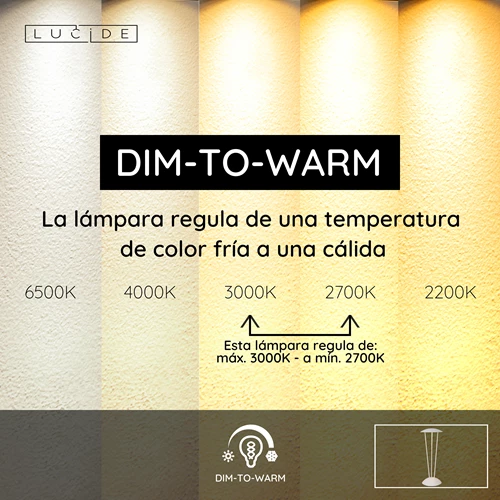 Lucide RENEE - Lámpara de mesa Recargable Dentro/Fuera - Batería/acumulador - Ø 12,3 cm - LED Dim to warm - 1x2,2W 2700K/3000K - IP54 - Con estación de carga inalámbrica - Blanco - USP